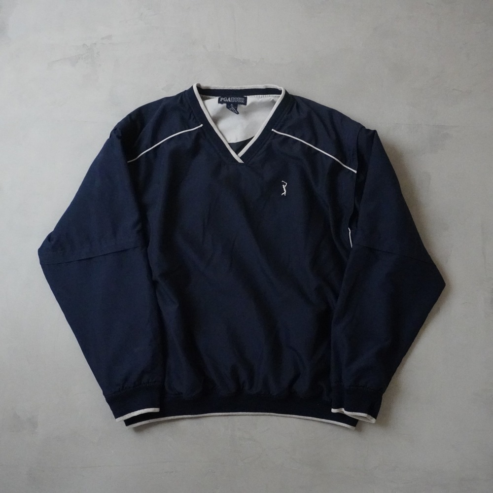 Vintage PGA Tour Windbreaker XL Mens Navy Blue V-Neck Golf Pullover Jacket
